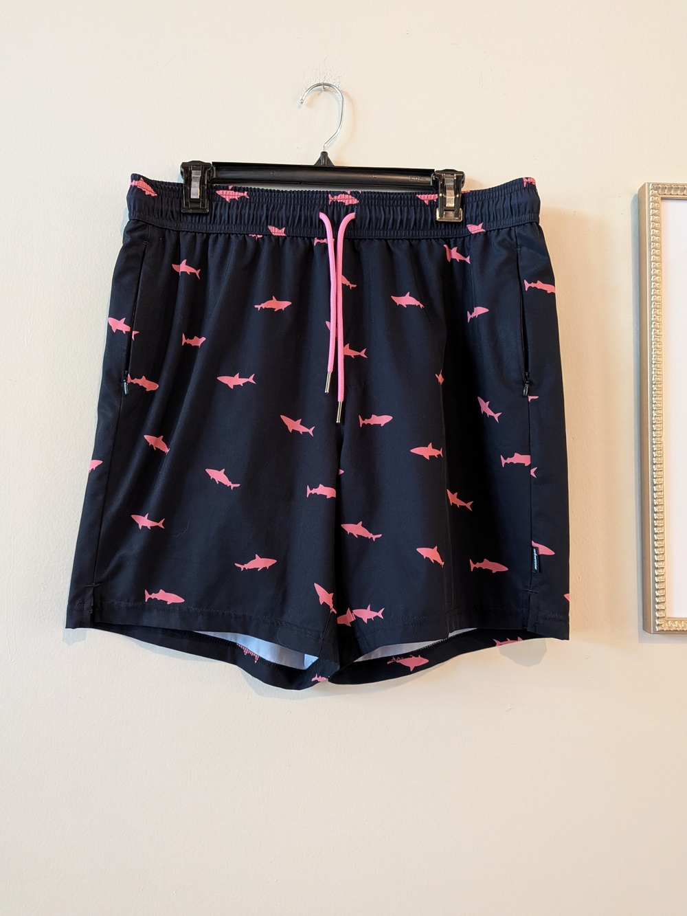 Maamgic Men's Swim Trunks with Pink Shark Print, Sz. XL